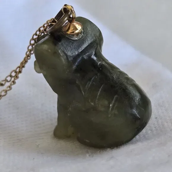 Vintage Carved Nephrite Jade Animal Pendant Necklace 1/20 12K Gold Filled Chain - Picture 5 of 16
